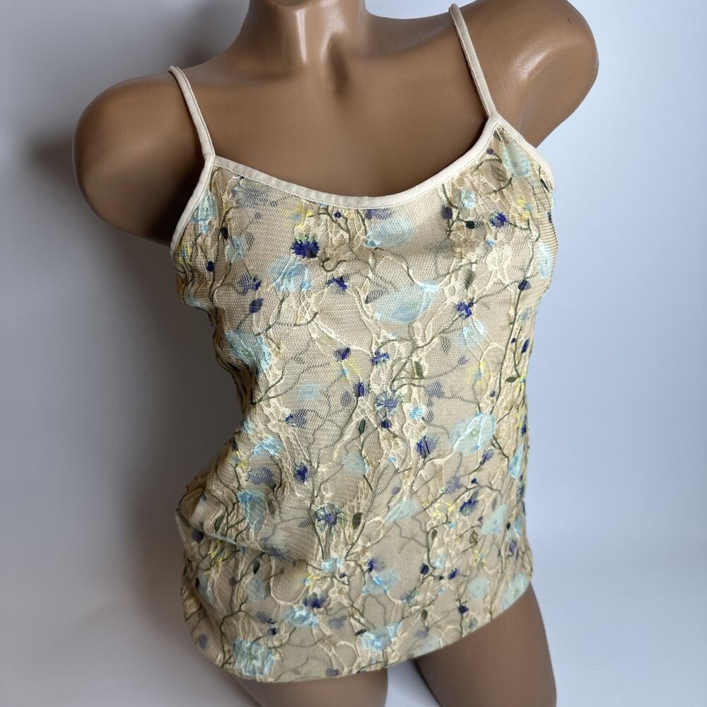 Anne Fontaine Paris Womens M Sz40 US 8 Floral Lace Cami Top Square Neck Sheer